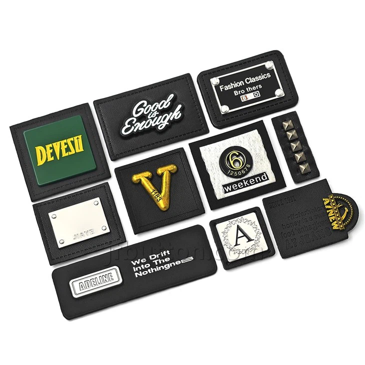 Black Leather Patch With Metal Logo