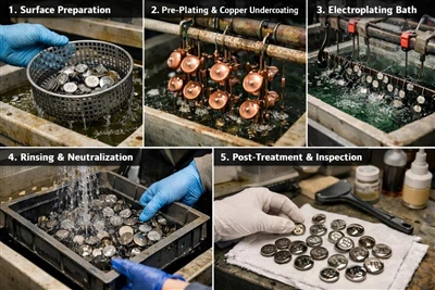 Forstå elektropletteringsteknologi som brukes i metallknapper og metalletiketter