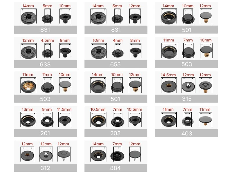 snap button size snap button size